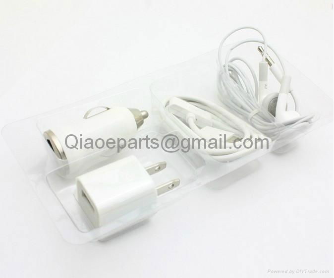 4in1 Charger iPhone 5G Earphones + Wall Charger + Car Charger + Lightning Cable 3