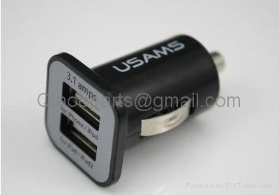  USAMS 3.1 Amps Dual Universal USB Car Charger Designed for Apple Smart Phones 5