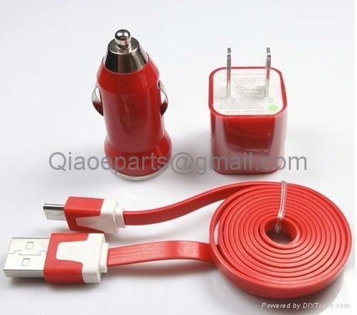 Candy Color 3 in 1 micro Wall Charger + Car Charger + USB Charger for Samsung   2