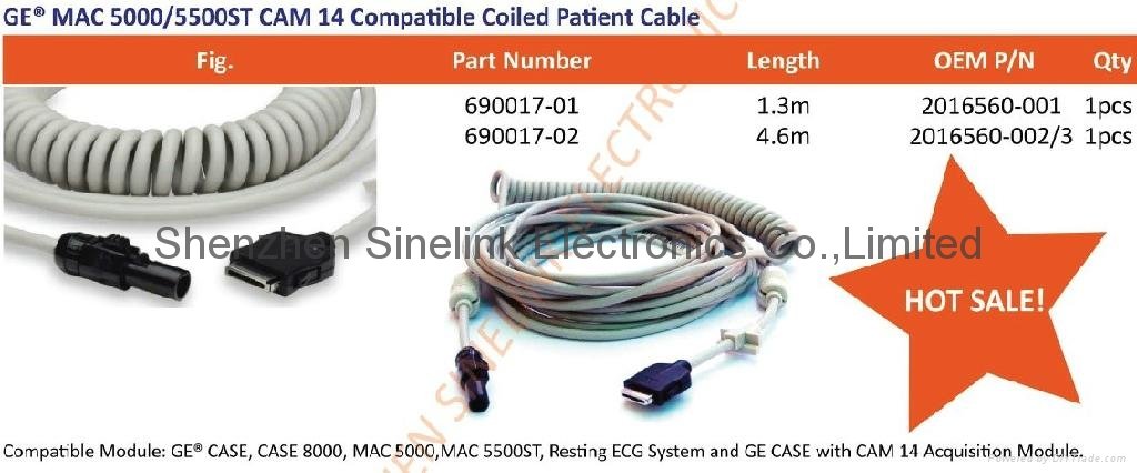 CAM 14 Compatible Coiled Patient Cable 3