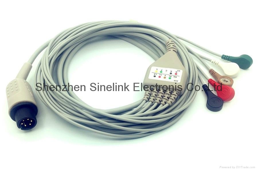 ECG Cable,5 leadwires-AMP6P,Snap, AAMI/AHA