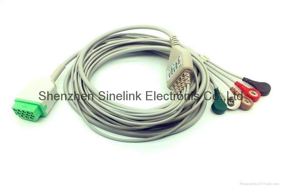 GE Marquette ECG Cable with 5 Leadwires，AAMI/AHA 1