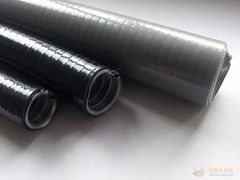 Flat flexible plastic coated metal conduit