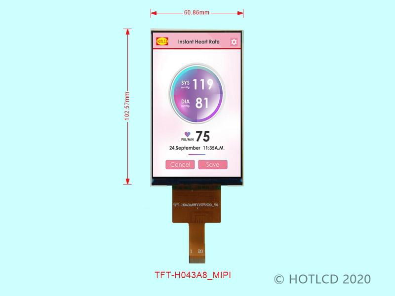 4.3寸竖屏MIPI接口TFT彩屏CTP触摸屏