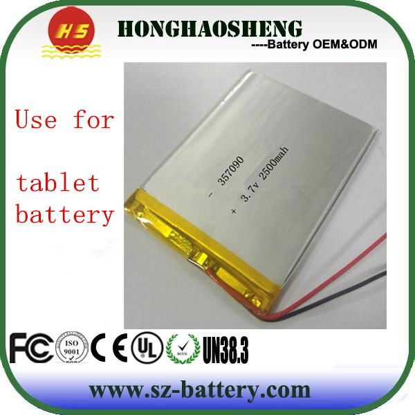 3.7v 2500mah 357090 rechargeable lithium polymer battery for tablet