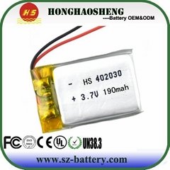 3.7v 180mah 402030 rechargeable lithium polymer battery