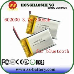 3.7v 300mah 602030 rechargeable lithium polymer battery