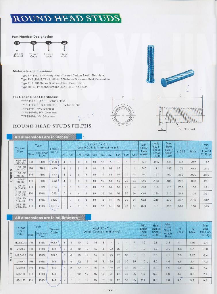 壓鉚螺釘FH FHS FH4 FHA 專業工廠，現貨銷售， 5