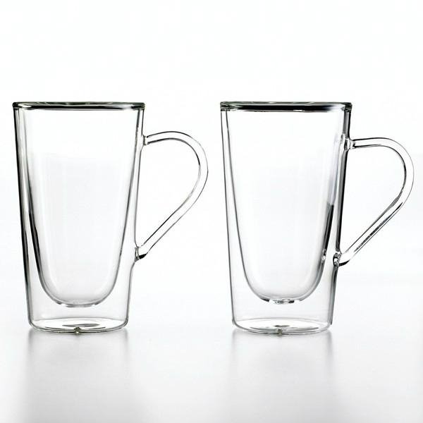 Double Walled Insulated 14 Ounce Glass Coffee Mugs