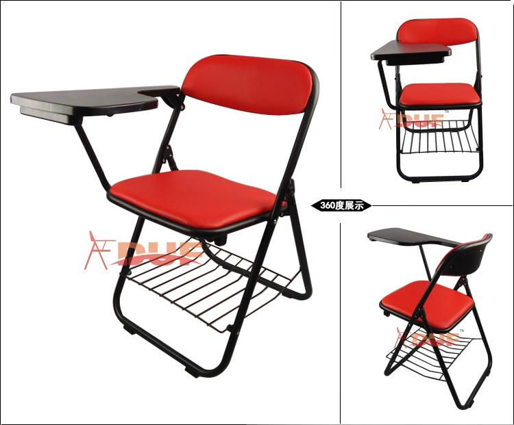 upholstered PU seat chair with wooden writing board office folding chair