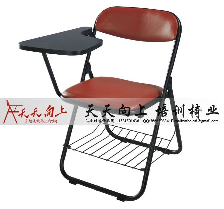 upholstered PU seat chair with wooden writing board office folding chair 3