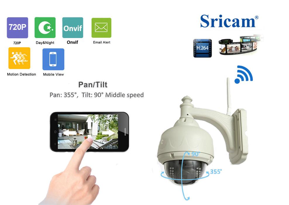 Sricam outdoor PTZ Dome network camera wireless p2p waterproof ip camera