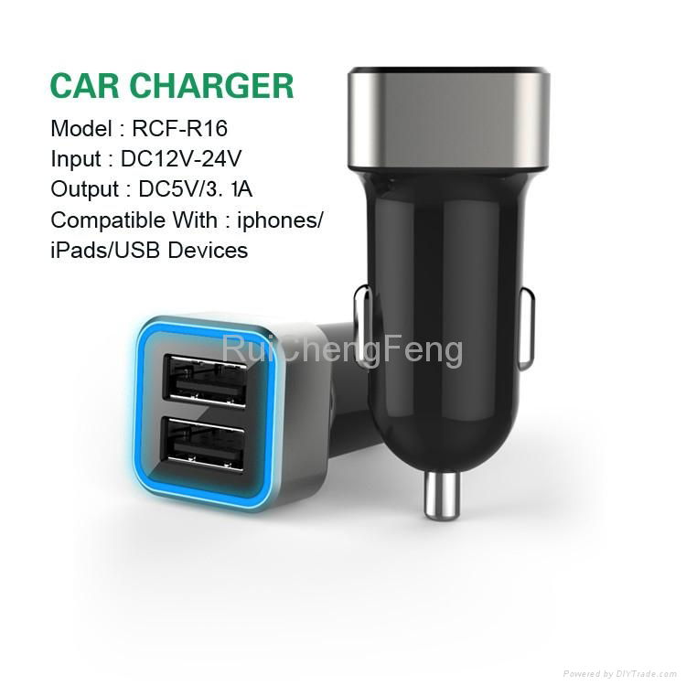 New Colorful Adapter 3.1A Double Plug Car Charger for Smartphone Tablet PC 2