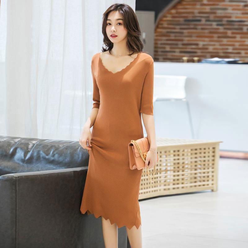 Women Half-Sleeve Waves sealloped Collar Slip Dress 2