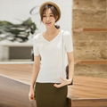 Women Simple Slim V-neck Short Sleeve knitting Tee 1