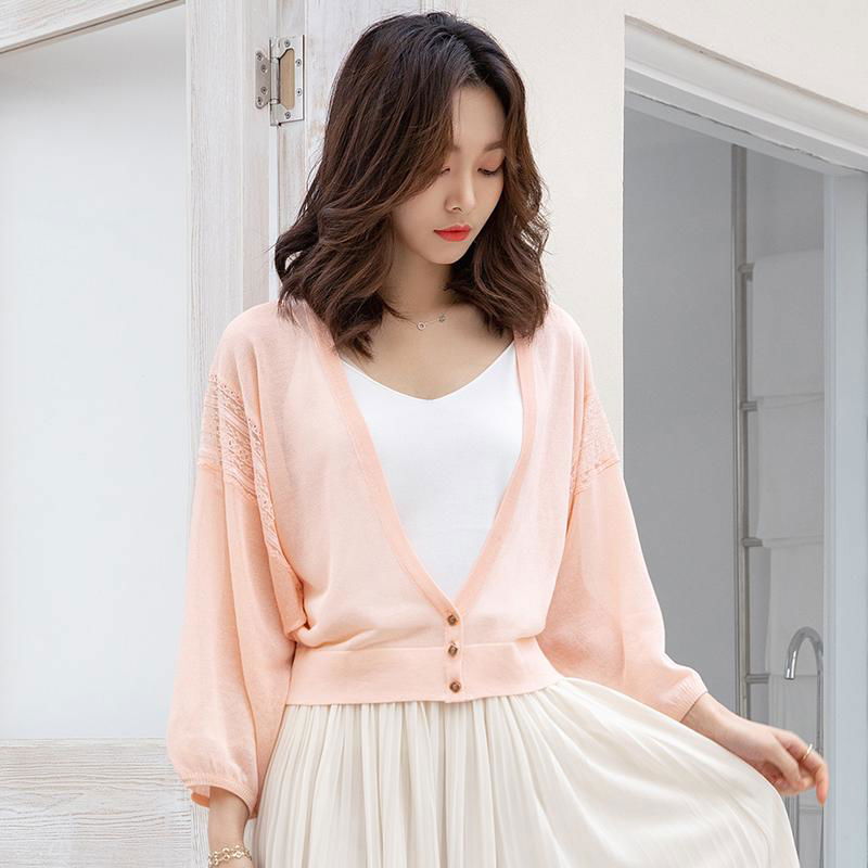 Loose Super thin See-through V-neck Cropped Cardigan Knitwear 2