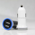 Hot Sell 5V 3.1A Dual USB Car Charger with Blue LED Ring Light