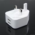 Newest 5V 2.1A Two Ports USB Charger with UK Plug for Smartphone Tablet