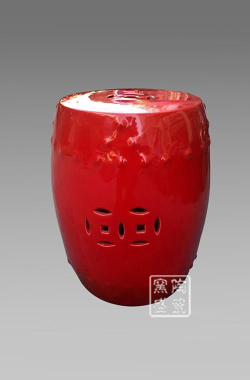 wholesale red colored glaze porcelain stools