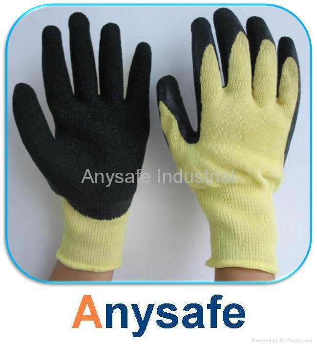 Cut resistant gloves - 10G Kevlar liner with crinkle latex coating
