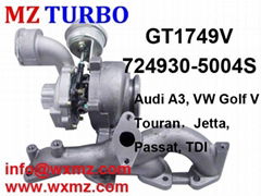 Chinese supplier MZ TURBO GT1749V 724930-5004S Turbocharger suit for vw golf 5