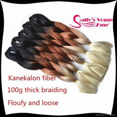 Kanekalon synthetic ombre braiding hair afro kinky jumbo braids for hair bulk