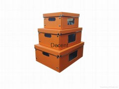 Orange Fancy Storage Box Set of 3 W/ Window