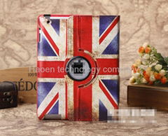 360 degree  rotating National flag PU leather smart cover case for ipad 