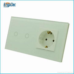 EU standard 2gang 1way touch wall switch and germany socket