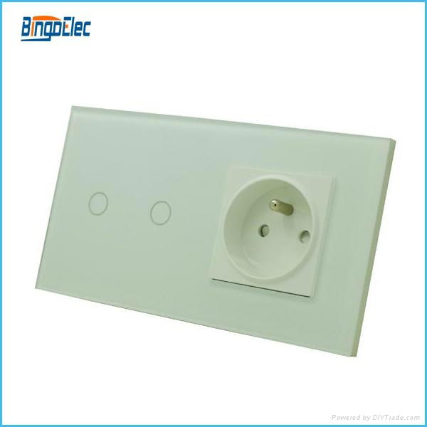 EU standard 2gang 1way touch light switch and french socket t5
