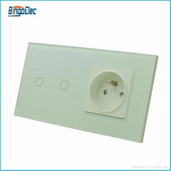 EU standard 2gang 1way touch light switch and french socket