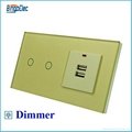 EU standard 2gang 1way touch dimmer switch and usb socket