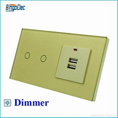 EU standard 2gang 1way touch dimmer