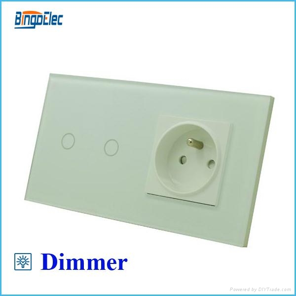 EU standard 2gang dimmer 700W switch and french wall socket t5 Bingo Elec (China Trading