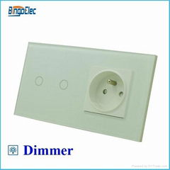 EU standard 2gang dimmer 700W switch and french wall socket