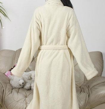 Ladies Coral Fleece Robe Off white-1 2