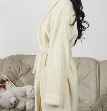 Ladies Coral Fleece Robe Off white-1 5