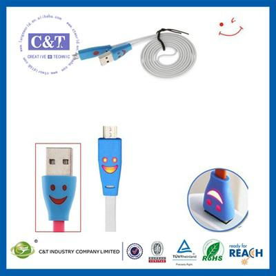 C&T Wholesale accessories Smile Face SYNC Flat Cord Charger led light cable 4