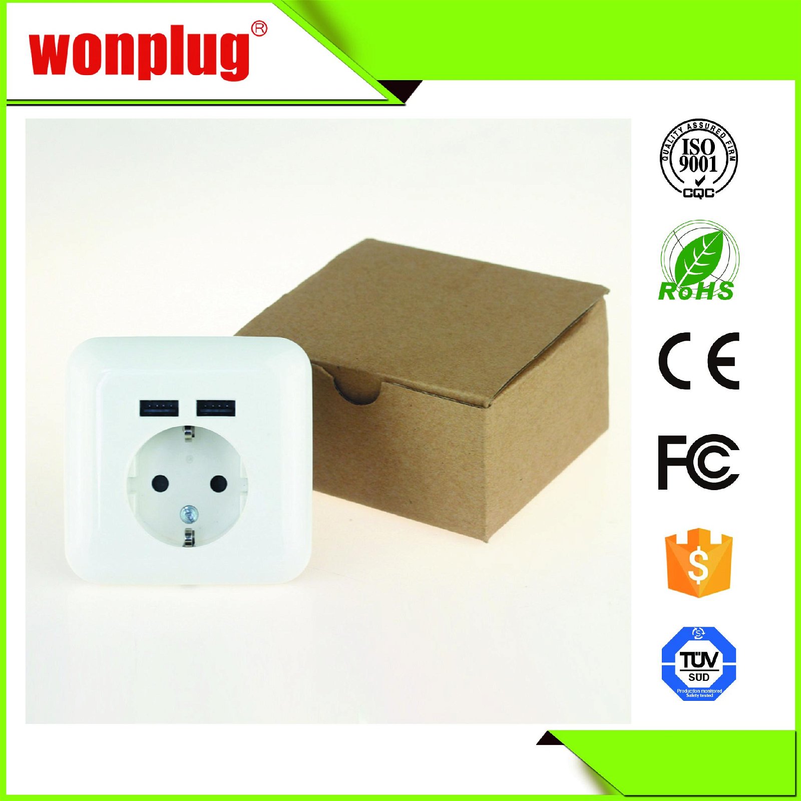 16A 250V EU wall socket with double USB port phone charger wall charger 5