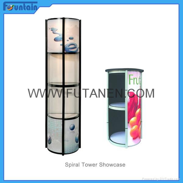 Free shipping  Aluminium folding spiral tower display showcase Systems 2