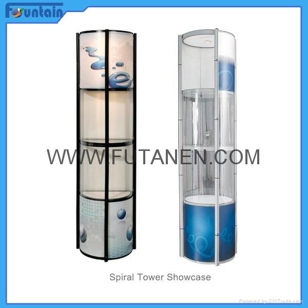 Free shipping  Aluminium folding spiral tower display showcase Systems