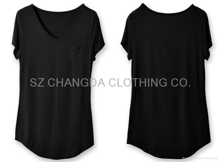 modal fabric ladies fashion plain t-shirts with pocket