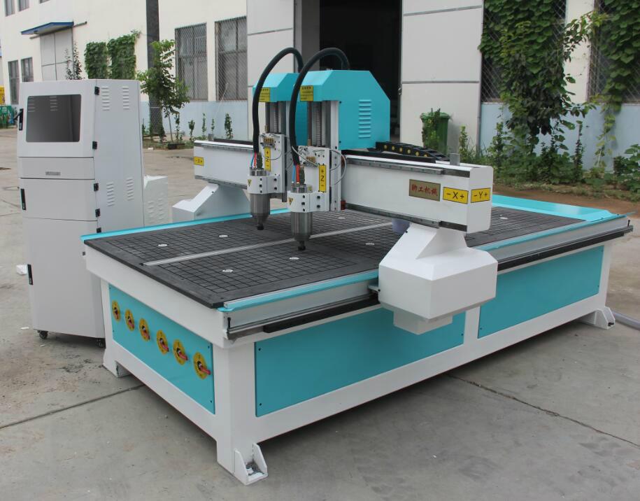  Two heads woodworking cnc router with vacuum table  2