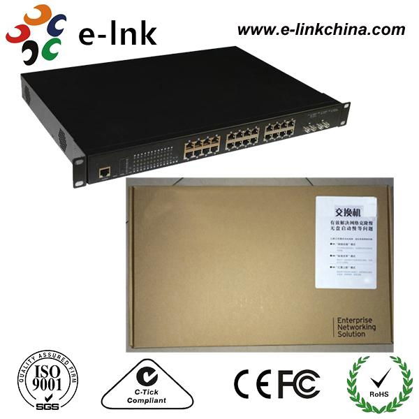 10/100/1000Mbps PoE-PSE Fiber to Copper Ethernet Switch: 2 SFP + 24 PoE 2