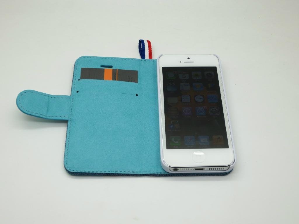 New Model Jean Phone Case for iPhone 5 Real Flip Leather Case with Factory Price 3