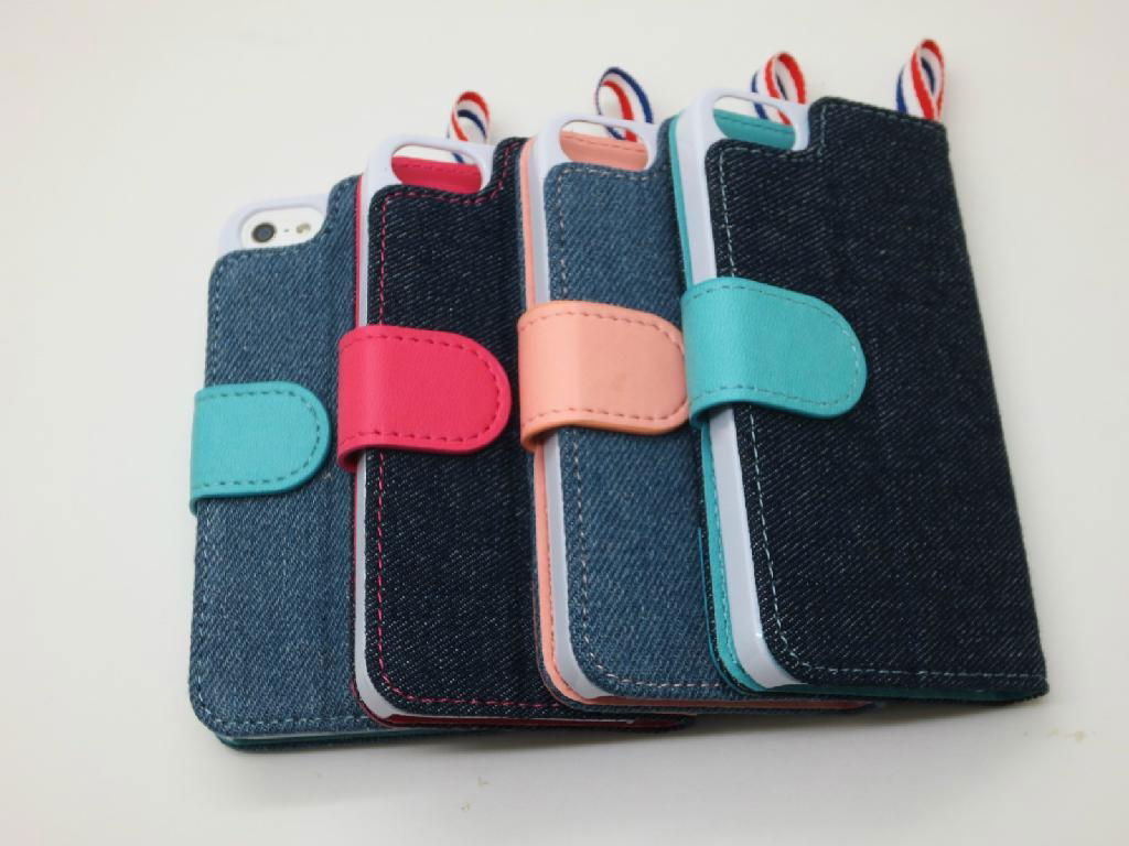 New Model Jean Phone Case for iPhone 5 Real Flip Leather Case with Factory Price 4