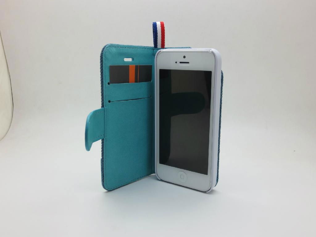 New Model Jean Phone Case for iPhone 5 Real Flip Leather Case with Factory Price 5