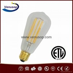ST64 6W LED Vintage Edison filament bulb, Dimmable LED filament bulbs manufactur