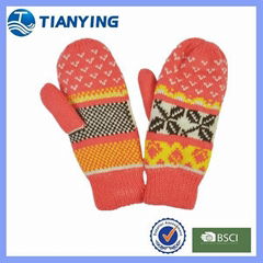 Tianying  kid jacquard mitten knitted gloves