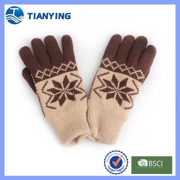 Tiangying men knitted five fingers jacquard acrylic winter gloves